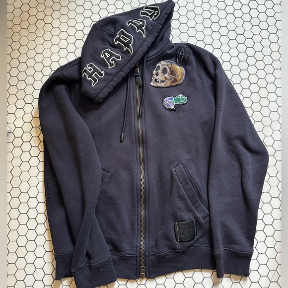 Black Hoodie with Skull and embroidered patches - Picture 2 of 3